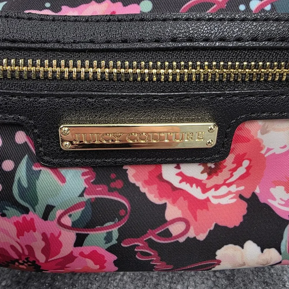 Juicy Couture Backpack Womens Mini Black Floral Rose Print Casual Daypack Zip